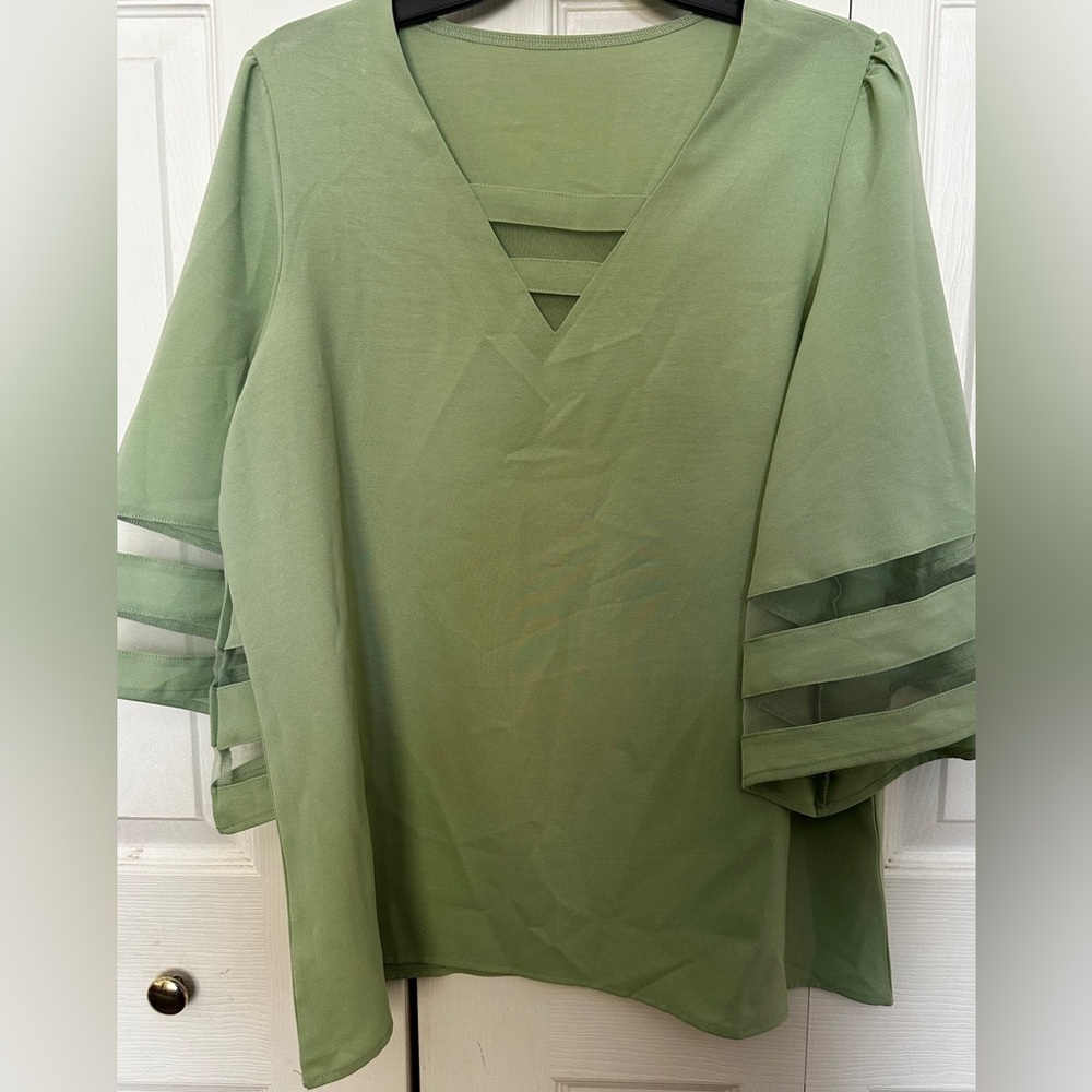 LookbookStore Women Casual Summer Mint Green Strappy V Neck Mesh